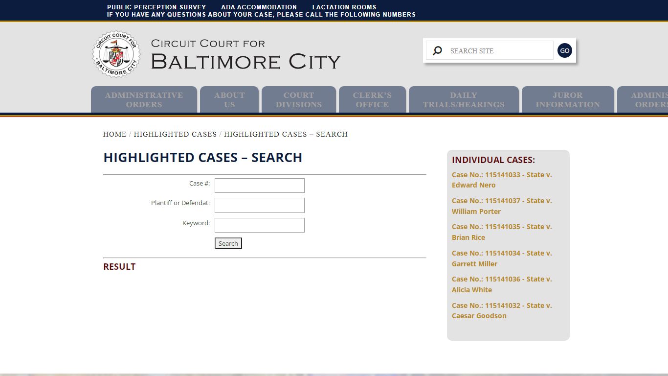 Highlighted Cases – Search – Circuit Court For Baltimore City
